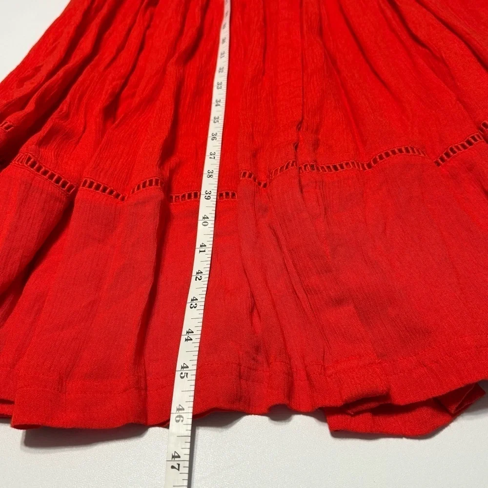Free People Bali Will Wait For You Boho V Neck Midi Dress Red Embroidered Size S